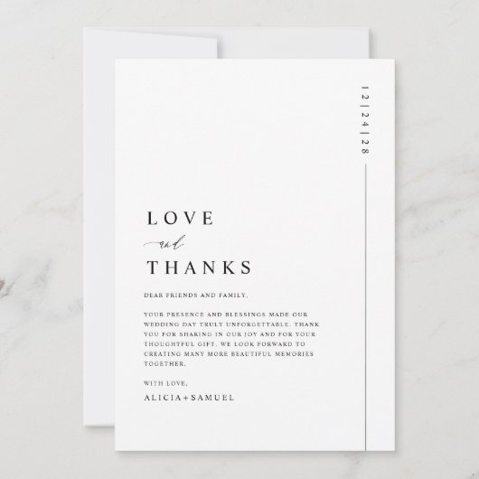 Minimalistische elegante foto bruiloft bedankkaart (Achterkant)