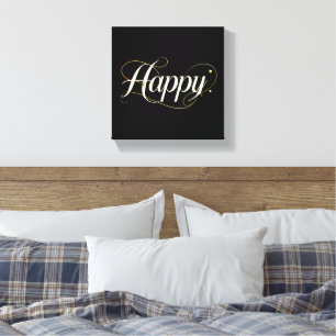 Minimalistische Elegante Gouden Gelukkige Typograf Canvas Afdruk
