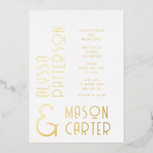 Minimalistische elegante gouden moderne bruiloft folie uitnodiging (Voorkant)