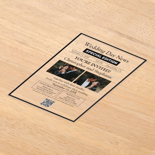 Minimalistische elegante krant bruiloft acryl uitnodigingen (Laagn)