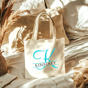 Minimalistische Elegante Lichtblauwe Monogram Brui Tote Bag