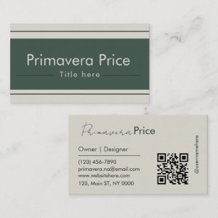 Minimalistische elegante moderne donkergroene QR-c Visitekaartje