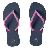 Minimalistische Elegante Monogram Navyblauw Gouden Teenslippers (Voetbed)