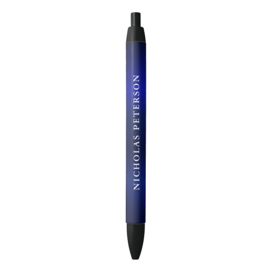 Minimalistische Elegante Navy Blau Metallic Naam Zwarte Inkt Pen (Voorkant Verticaal)