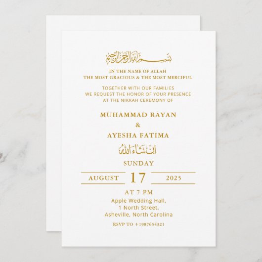 Minimalistische elegante Nikkah Arabisch Islamitis Kaart (Voorkant / Achterkant)