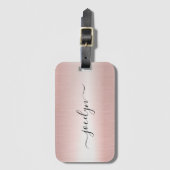 Minimalistische Elegante Roze Gouden Script Naam Bagagelabel (Voorkant (verticaal))
