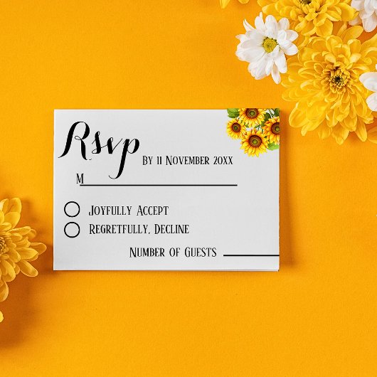 Minimalistische Elegante rustieke zonnebloem bruil RSVP Kaartje