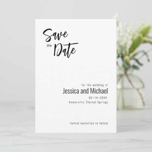 💍 minimalistische elegante save the date (Staand voorkant)