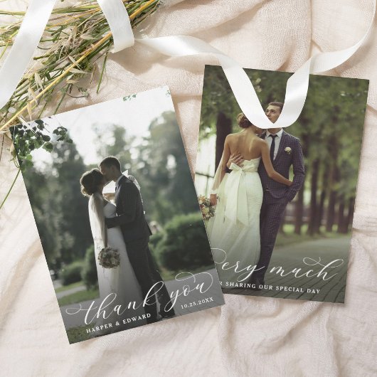 Minimalistische Elegante Script 2 Foto Huwelijk  Bedankkaart