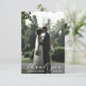 Minimalistische Elegante Script 2 Foto Huwelijk  Bedankkaart (Staand voorkant)