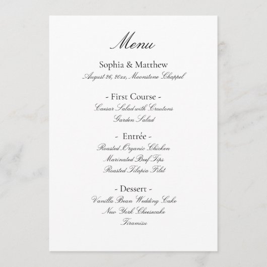 Minimalistische Elegante Script Bruiloftsmenu Menu (Voorkant)