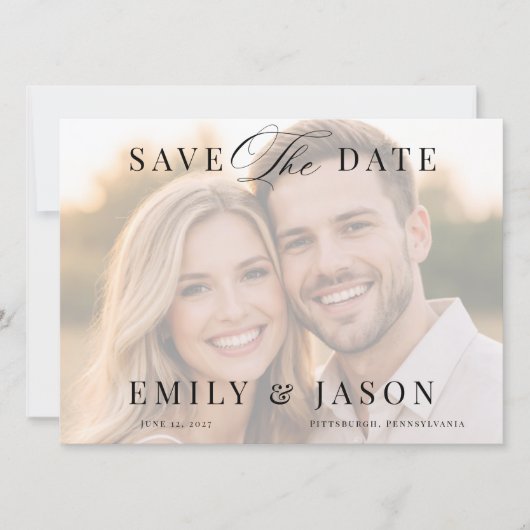 Minimalistische Elegante Script Save the Date Kaar (Voorkant)