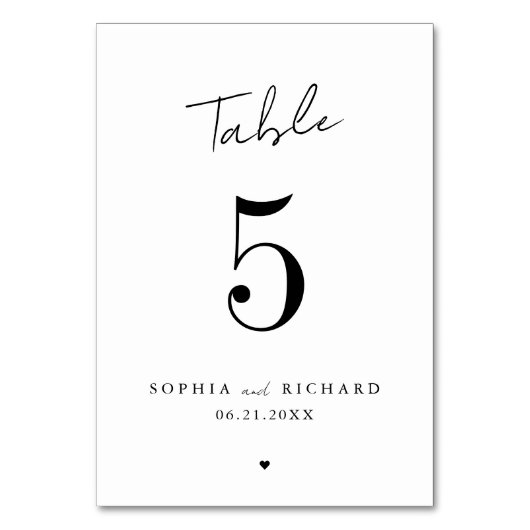 Minimalistische Elegante Trouwtafel Nummerkaart Kaart (Voorkant)