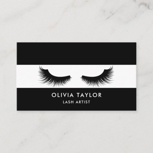 Minimalistische elegante wimpers zwart en wit visitekaartje (Voorkant)