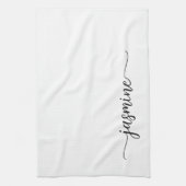 Minimalistische Elegante Witte Monogram Naam Scrip Theedoek (Verticaal)