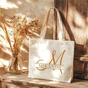Minimalistische Elegante Zand Monogram Bruidsmeisj Tote Bag