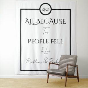 Minimalistische Elegante Zwart-Wit Bruiloft Wandkleed