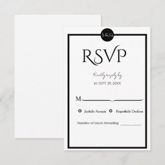 Minimalistische Elegante Zwarte & Witte Bruiloft RSVP Kaartje