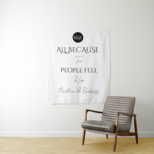 Minimalistische Elegante Zwarte & Witte Bruiloft Wandkleed