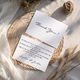 Minimalistische Elegante Zwarte & Witte Trouwdag Bedankkaart