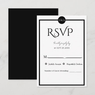 Minimalistische Elegante Zwarte & Witte Trouwdag RSVP Kaartje