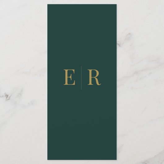 Minimalistische Emerald Groene Monogram Bruiloft Menu (Achterkant)