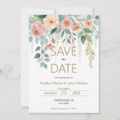 Minimalistische en bloemige Save The Date uitnodig (Voorkant)