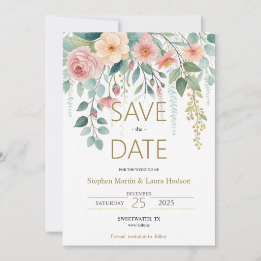 Minimalistische en bloemige Save The Date uitnodig (Voorkant)