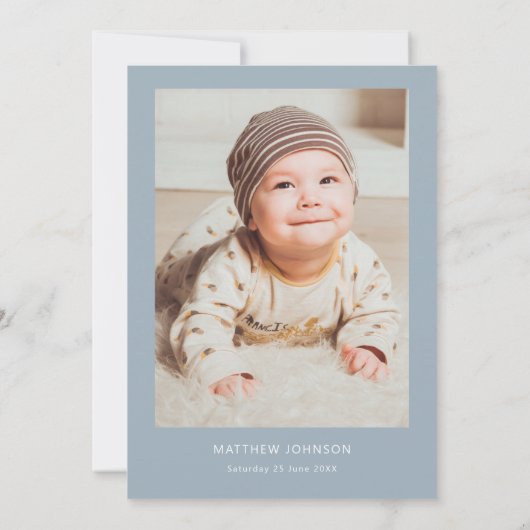 Minimalistische en eenvoudige foto blauwe doop kaart (Achterkant)