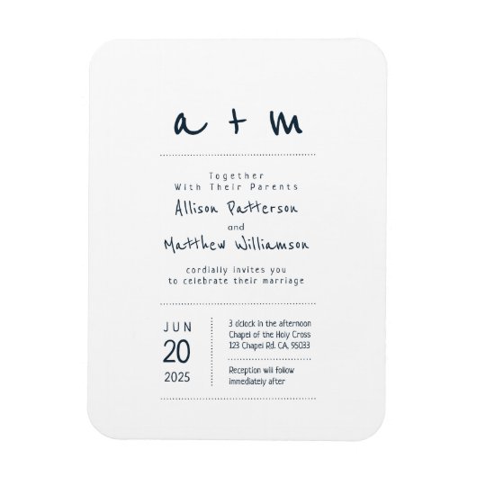 Minimalistische en moderne bruiloft uitnodiging magneet (Verticaal)