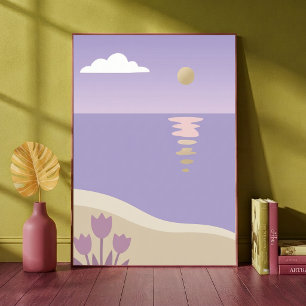 Minimalistische esthetische paarse strand zonsonde poster