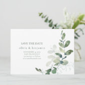 Minimalistische eucalyptus botanische Natuur Save The Date (Staand voorkant)