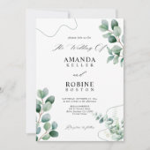 Minimalistische eucalyptus groen bruiloft uitnodig kaart (Voorkant)