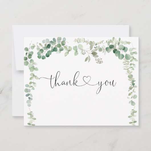 Minimalistische eucalyptus platte bruiloft dank u bedankkaart (Voorkant)