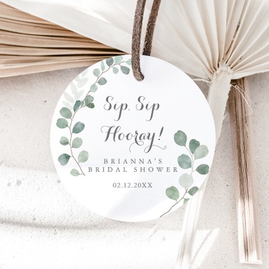 Minimalistische Eucalyptus Sip Sip Hooray Bruiloft Ronde Sticker