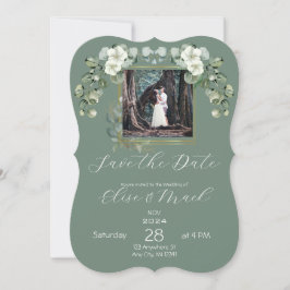 Minimalistische Eucalyptus trouwfoto Save the Date Kaart