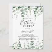 Minimalistische eucalyptus verjaardagsfeestuitnodi kaart (Voorkant)