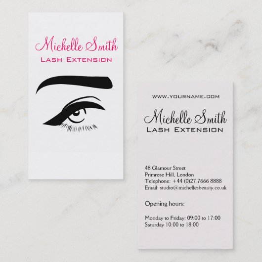 Minimalistische Eye Black Witte Wimper Extensie Ma Visitekaartje (Voorkant / Achterkant)