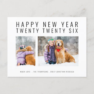 Minimalistische familie 2 foto's 2026 Gelukkig Nie Feestdagenkaart