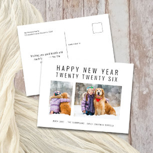 Minimalistische familie 2 foto's 2026 Gelukkig Nie Feestdagenkaart