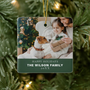 Minimalistische familiefoto met huisdieren Kerstmi Keramisch Ornament