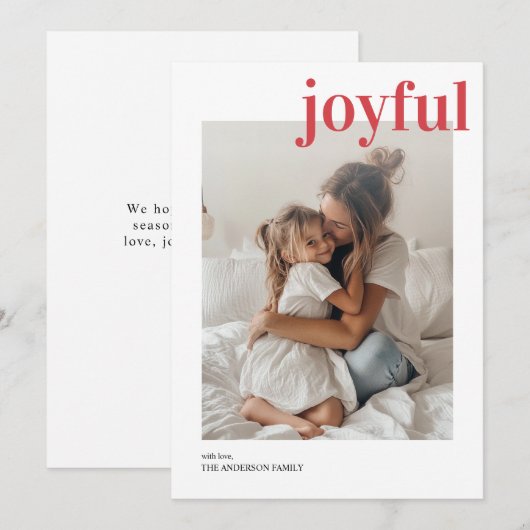 Minimalistische familiefoto Rood Vrolijk Kerstfees Kaart (Voorkant / Achterkant)