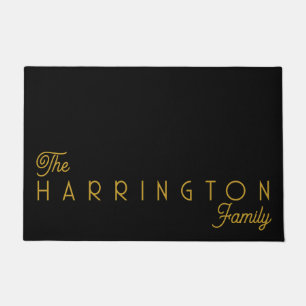 Minimalistische familienaam Monogram Goud Zwart Deurmat