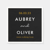 Minimalistische Fancy Zwarte Trouw Monogram Servet (Voorkant)