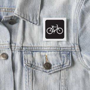 Minimalistische fiets zwart-wit fietssymbool vierkante button 5,1 cm