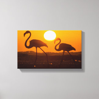 Minimalistische Flamingo Silhouet Zonsondergang Canvas Afdruk