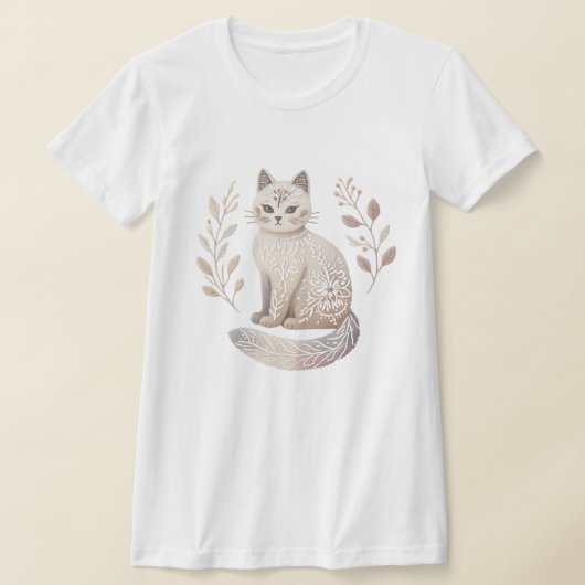 Minimalistische Floral Feline Art Boho Chic Cat T-shirt (Laagn)