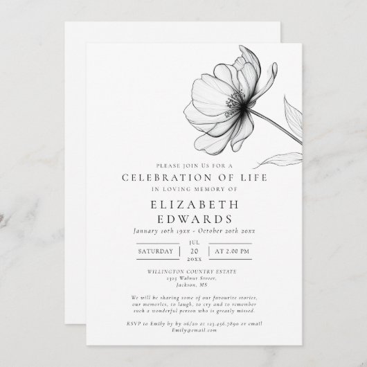 Minimalistische Floral Viering van het leven begra Kaart (Voorkant / Achterkant)