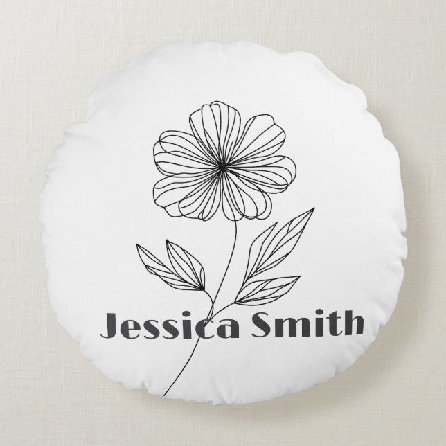 Minimalistische Flower Line Tekening aangepaste na Rond Kussen (Voorkant)