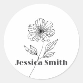 Minimalistische Flower Line Tekening aangepaste na Ronde Sticker